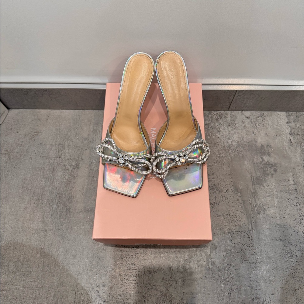 Mach & Mach Women's Silver Heels with Bow